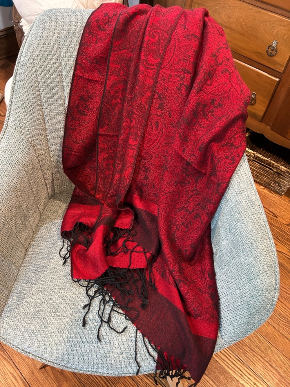 Red and Black Paisley Fringe Shawl